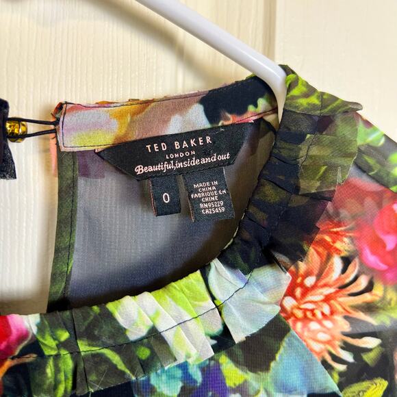 Ted Baker Anina Blouse Sheer Black Floral Long Sleeve Size 0/XS VGUC - Picture 5 of 6